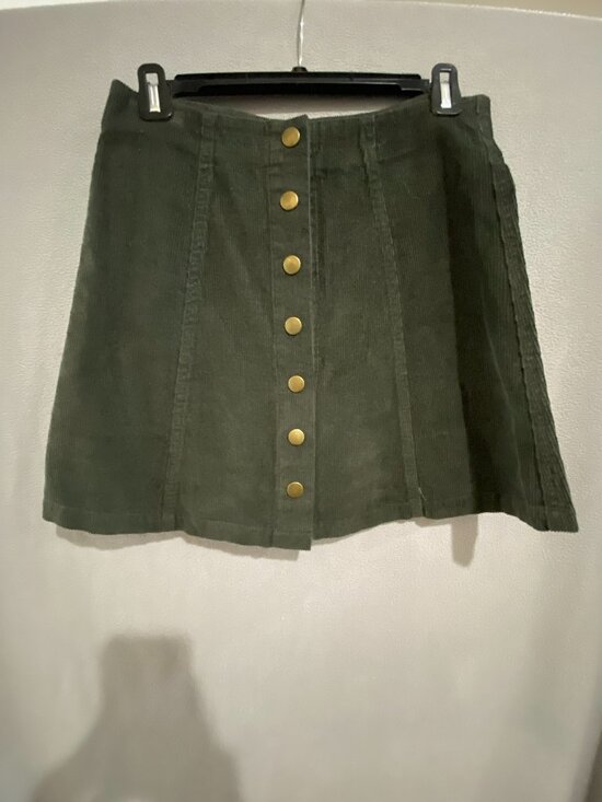 Wishlist Dresses & Skirts - Wishlist Olive Green Corduroy Button Front Mini Skirt Size Sm A-Line High Waist